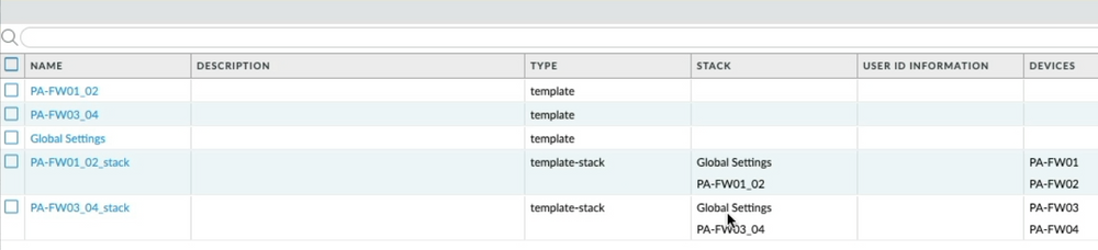 Panorama Templates and Template Stacks